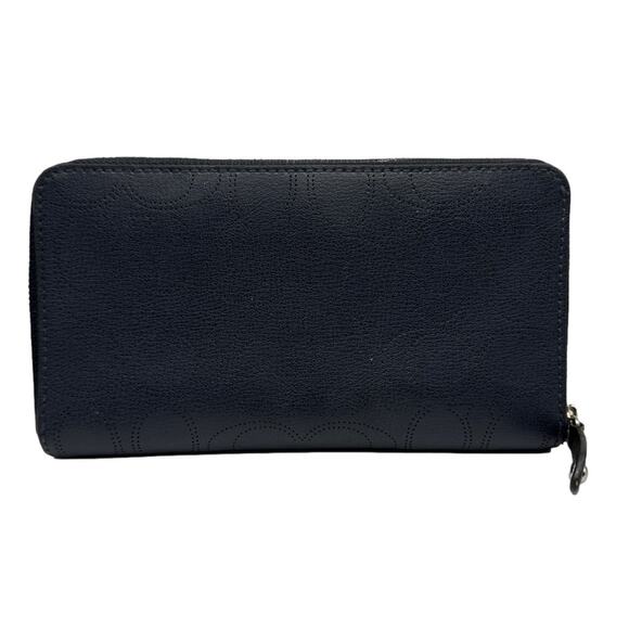 COACH Navy Blue Signature Dotted Zip Around Wallet - Picture 2 of 11